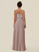 KissDress-Alix Toffee A Line Chiffon V Neck Ruffled Overlay Long Bridesmaid Dress