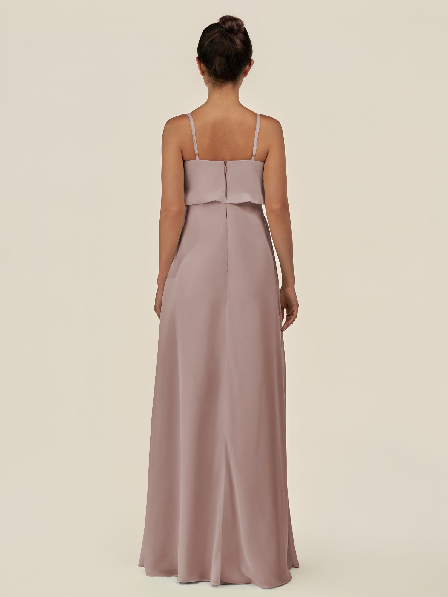 KissDress-Alix Toffee A Line Chiffon V Neck Ruffled Overlay Long Bridesmaid Dress