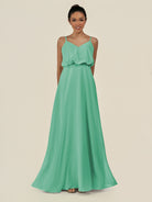 KissDress-Alix Turquoise A Line Chiffon V Neck Ruffled Overlay Long Bridesmaid Dress
