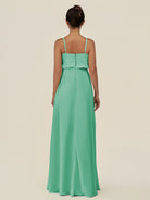 KissDress-Alix Turquoise A Line Chiffon V Neck Ruffled Overlay Long Bridesmaid Dress