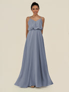 KissDress-Alix Twilight A Line Chiffon V Neck Ruffled Overlay Long Bridesmaid Dress