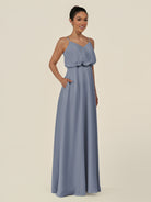 KissDress-Alix Twilight A Line Chiffon V Neck Ruffled Overlay Long Bridesmaid Dress