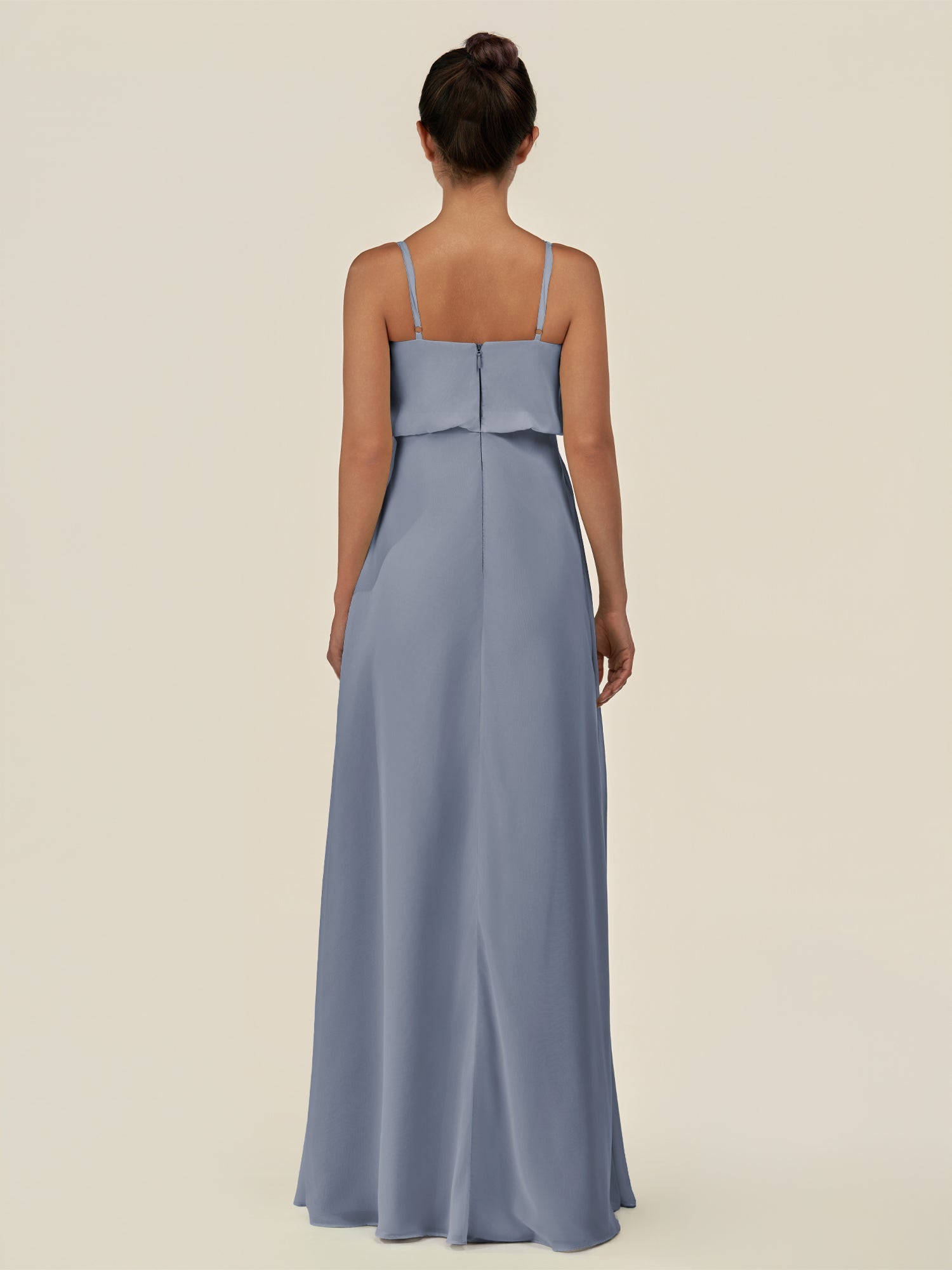 KissDress-Alix Twilight A Line Chiffon V Neck Ruffled Overlay Long Bridesmaid Dress