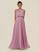 KissDress-Alix Vintage Mauve A Line Chiffon V Neck Ruffled Overlay Long Bridesmaid Dress