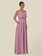 KissDress-Alix Vintage Mauve A Line Chiffon V Neck Ruffled Overlay Long Bridesmaid Dress