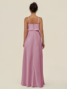 KissDress-Alix Vintage Mauve A Line Chiffon V Neck Ruffled Overlay Long Bridesmaid Dress