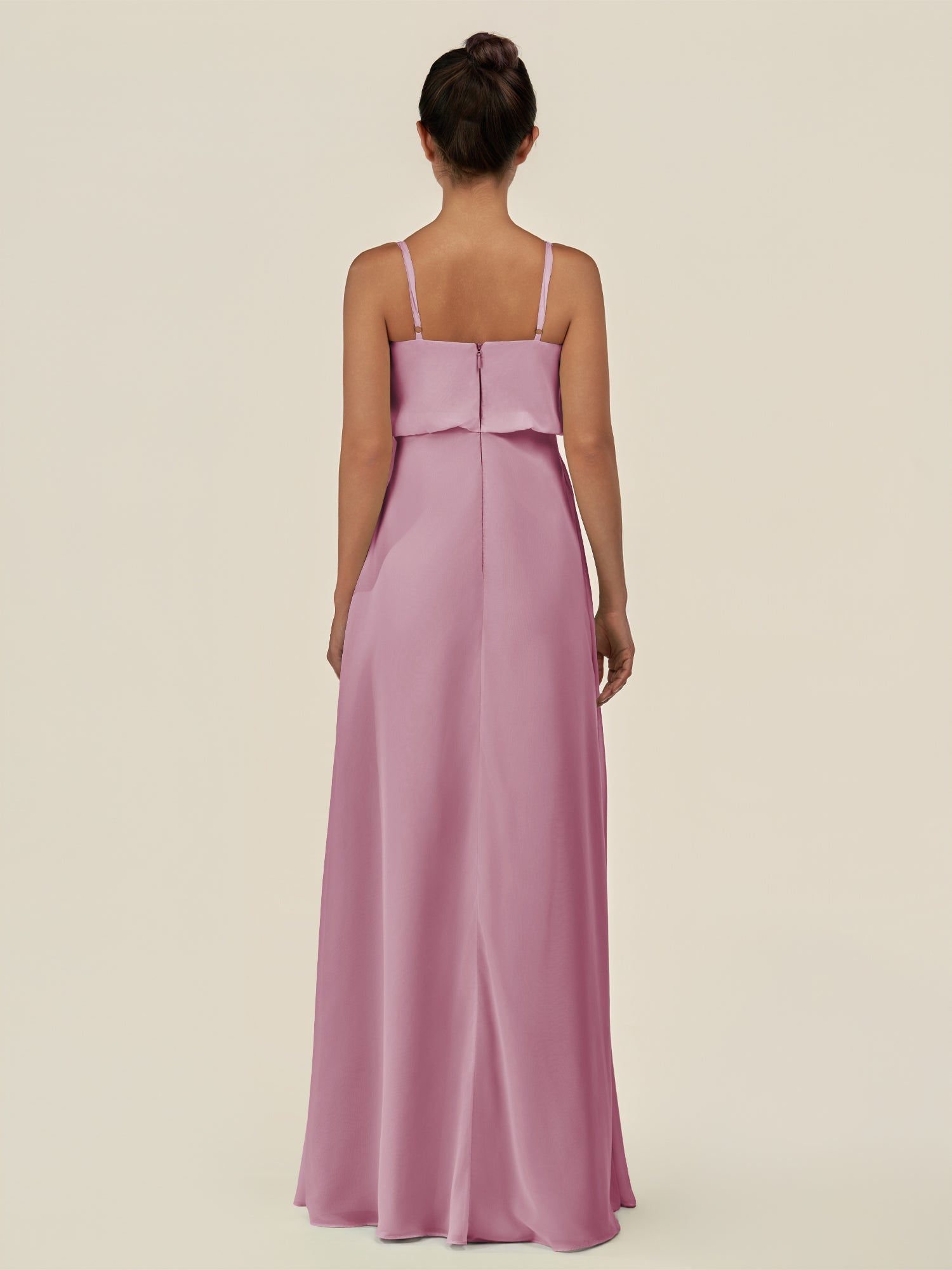 KissDress-Alix Vintage Mauve A Line Chiffon V Neck Ruffled Overlay Long Bridesmaid Dress