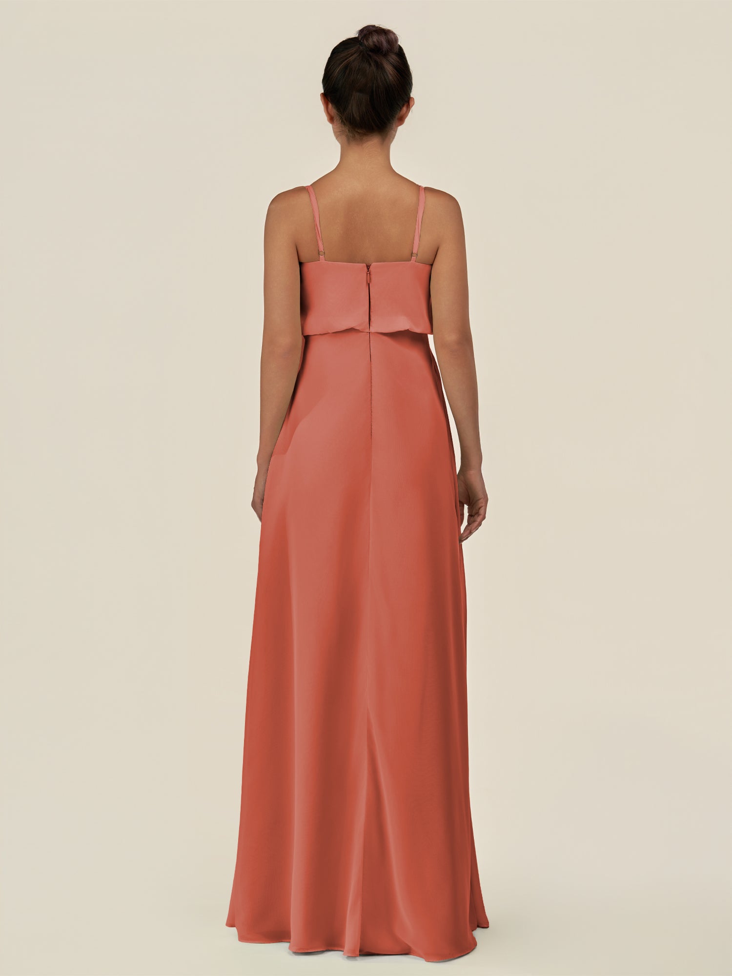 KissDress-Alix Wild Rose A Line Chiffon V Neck Ruffled Overlay Long Bridesmaid Dress