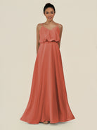KissDress-Alix Wild Rose A Line Chiffon V Neck Ruffled Overlay Long Bridesmaid Dress