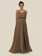 KissDress-Alix Willow Green A Line Chiffon V Neck Ruffled Overlay Long Bridesmaid Dress