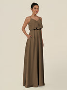 KissDress-Alix Willow Green A Line Chiffon V Neck Ruffled Overlay Long Bridesmaid Dress