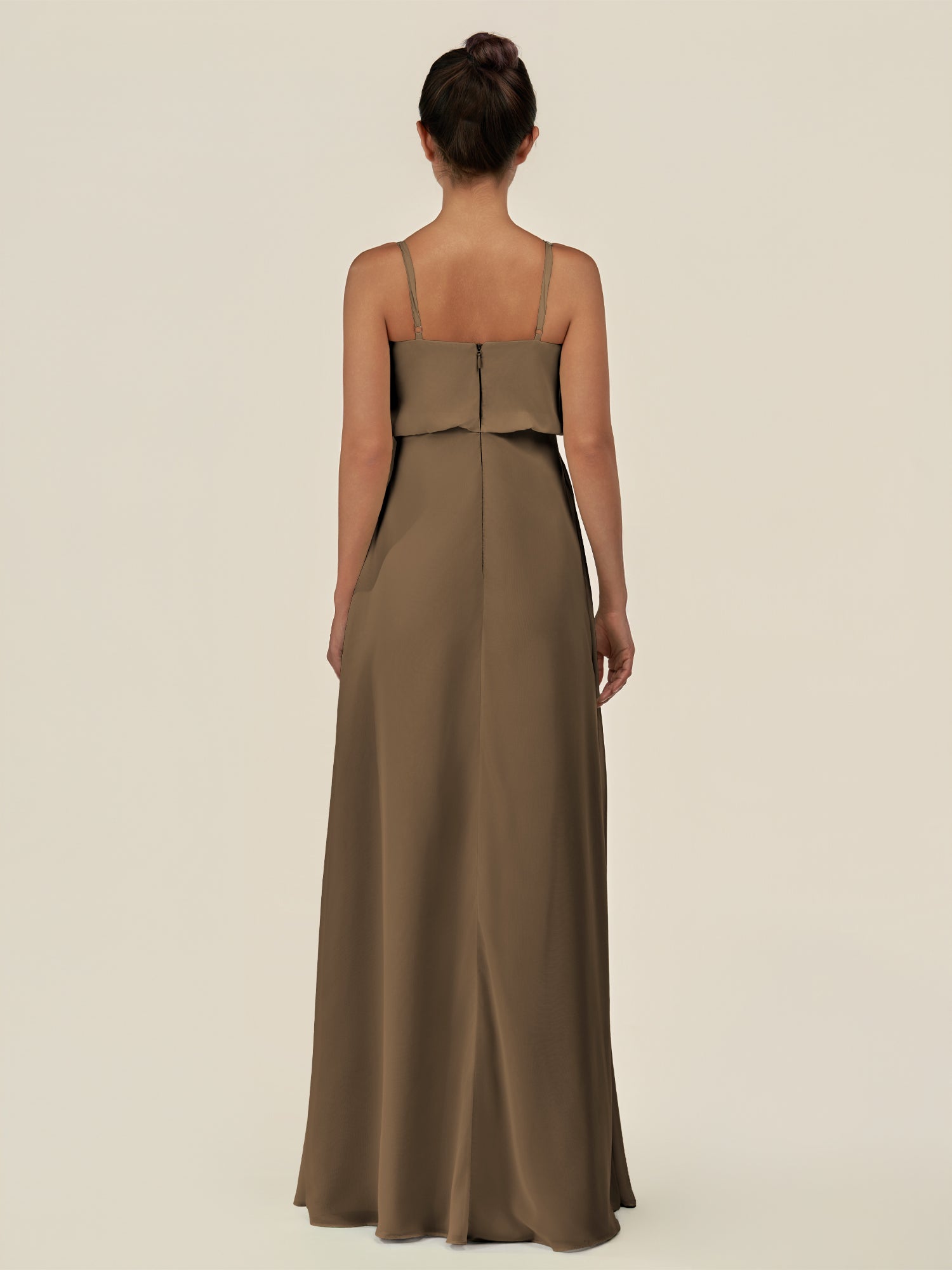 KissDress-Alix Willow Green A Line Chiffon V Neck Ruffled Overlay Long Bridesmaid Dress