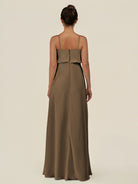 KissDress-Alix Willow Green A Line Chiffon V Neck Ruffled Overlay Long Bridesmaid Dress