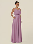 KissDress-Alix Wisteria A Line Chiffon V Neck Ruffled Overlay Long Bridesmaid Dress