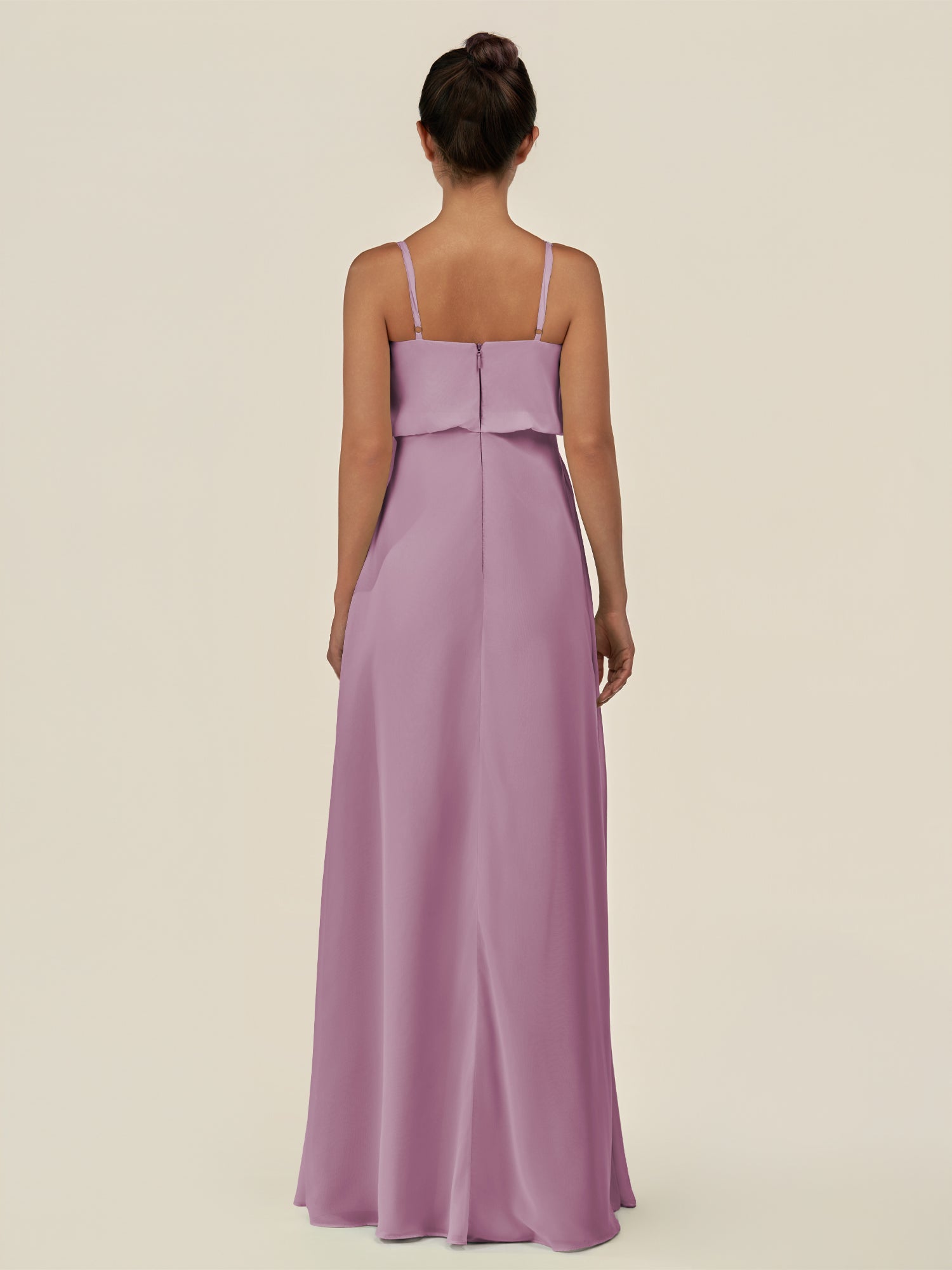 KissDress-Alix Wisteria A Line Chiffon V Neck Ruffled Overlay Long Bridesmaid Dress