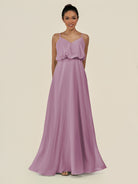KissDress-Alix Wisteria A Line Chiffon V Neck Ruffled Overlay Long Bridesmaid Dress