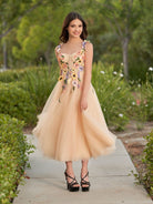 Amabel | 3D Flower Tulle Ankle Length Prom Dresses - KissProm
