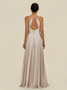 KissDress-Amirae Frost A Line Chiffon V Neck Long Bridesmaid Dress with Cinched Waistline