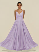 KissDress-Amirae Lavender A Line Chiffon V Neck Long Bridesmaid Dress with Cinched Waistline