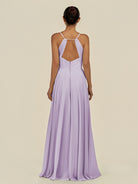 KissDress-Amirae Lavender A Line Chiffon V Neck Long Bridesmaid Dress with Cinched Waistline
