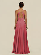 KissDress-Amirae Merlot A Line Chiffon V Neck Long Bridesmaid Dress with Cinched Waistline