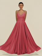 KissDress-Amirae Merlot A Line Chiffon V Neck Long Bridesmaid Dress with Cinched Waistline