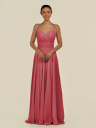KissDress-Amirae Merlot A Line Chiffon V Neck Long Bridesmaid Dress with Cinched Waistline