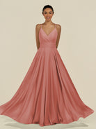 KissDress-Amirae Mulberry A Line Chiffon V Neck Long Bridesmaid Dress with Cinched Waistline