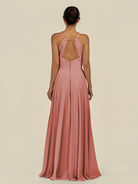 KissDress-Amirae Mulberry A Line Chiffon V Neck Long Bridesmaid Dress with Cinched Waistline