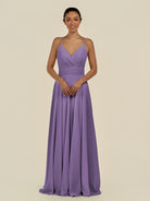 KissDress-Amirae Tahiti A Line Chiffon V Neck Long Bridesmaid Dress with Cinched Waistline