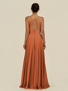 KissDress-Amirae Terracotta A Line Chiffon V Neck Long Bridesmaid Dress with Cinched Waistline