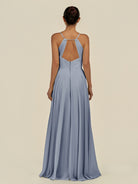 KissDress-Amirae Twilight A Line Chiffon V Neck Long Bridesmaid Dress with Cinched Waistline