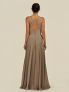 KissDress-Amirae Willow Green A Line Chiffon V Neck Long Bridesmaid Dress with Cinched Waistline