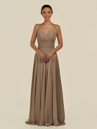 KissDress-Amirae Willow Green A Line Chiffon V Neck Long Bridesmaid Dress with Cinched Waistline