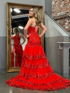 Andrea |Sheath One Shoulder Tiered Lace Long Prom Dress - KissProm