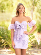 Anne |Sheath Sweetheart Lace Bow Short Homecoming Dress with Puff Sleeves - KissProm