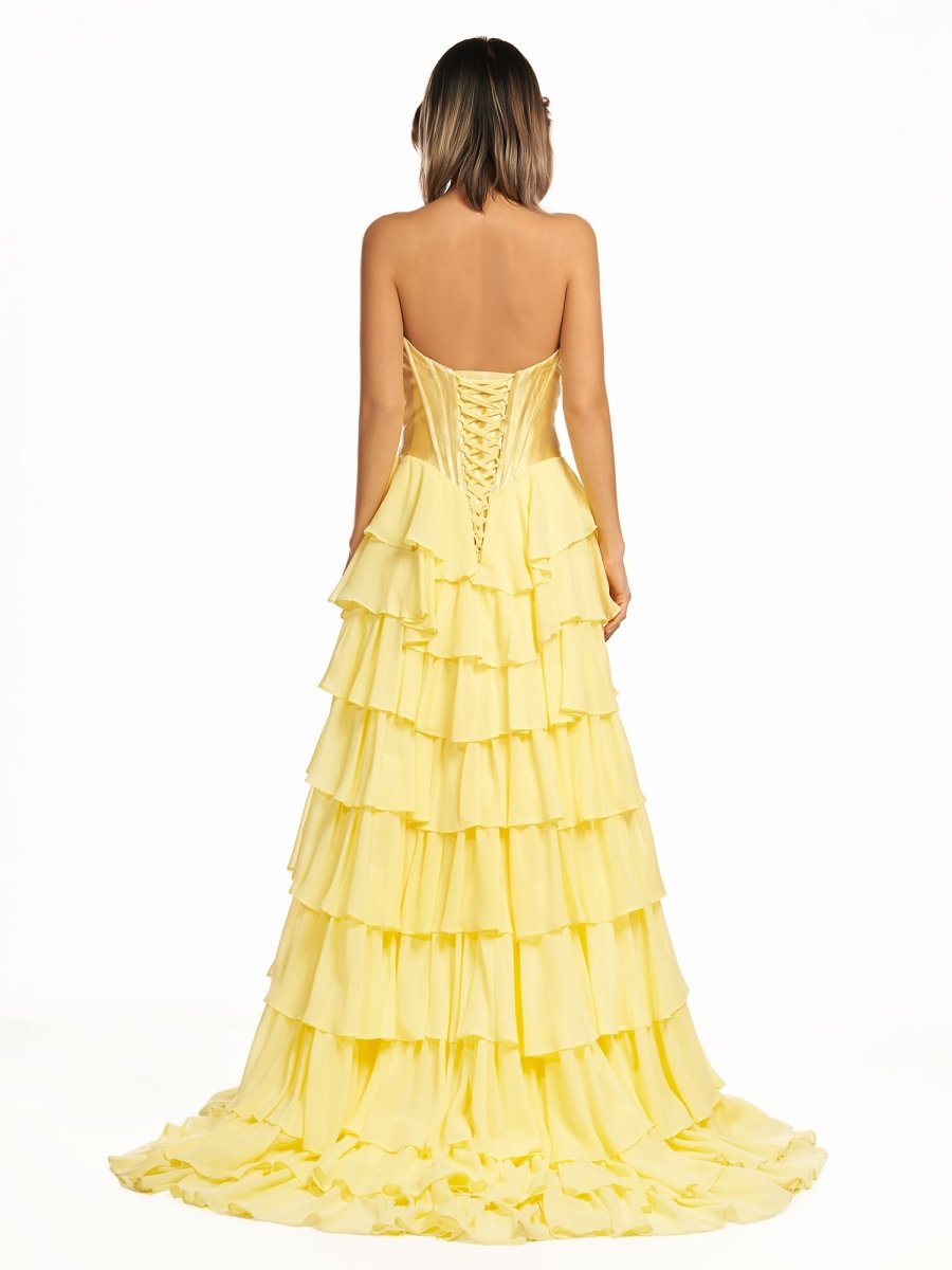 Ardea | Strapless A - Line Ruffle Long Prom Dress With Split - KissProm