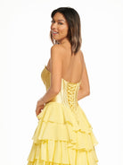 Ardea | Strapless A - Line Ruffle Long Prom Dress With Split - KissProm