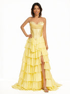 Ardea | Strapless A - Line Ruffle Long Prom Dress With Split - KissProm