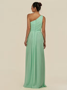 KissDress-Assou Pale Pistachio A Line One Shoulder Chiffon Pleated Ruffles Long Bridesmaid Dress with Slit