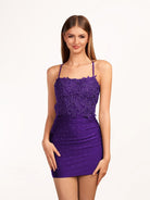Audrey | Dark Green Bodycon Spaghetti Straps Short Homecoming Dress with Appliques - KissProm