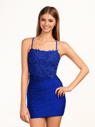 Audrey | Dark Green Bodycon Spaghetti Straps Short Homecoming Dress with Appliques - KissProm