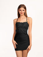 Audrey | Dark Green Bodycon Spaghetti Straps Short Homecoming Dress with Appliques - KissProm
