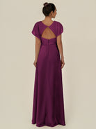 KissDress-Aven Fig A Line Chiffon Cap Sleeves V Neck Pleated Long Bridesmaid Dress with Slit