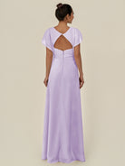 KissDress-Aven Lavender A Line Chiffon Cap Sleeves V Neck Pleated Long Bridesmaid Dress with Slit