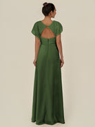 KissDress-Aven Moss A Line Chiffon Cap Sleeves V Neck Pleated Long Bridesmaid Dress with Slit