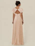 KissDress-Aven Pale Blush A Line Chiffon Cap Sleeves V Neck Pleated Long Bridesmaid Dress with Slit