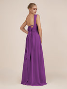 KissDress-Azura Amethyst A-Line V Neck Chiffon Pleated Long Bridesmaid Dress with Slit
