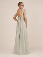 KissDress-Azura Dove Gray A-Line V Neck Chiffon Pleated Long Bridesmaid Dress with Slit