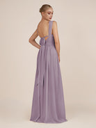 KissDress-Azura Dusk A-Line V Neck Chiffon Pleated Long Bridesmaid Dress with Slit